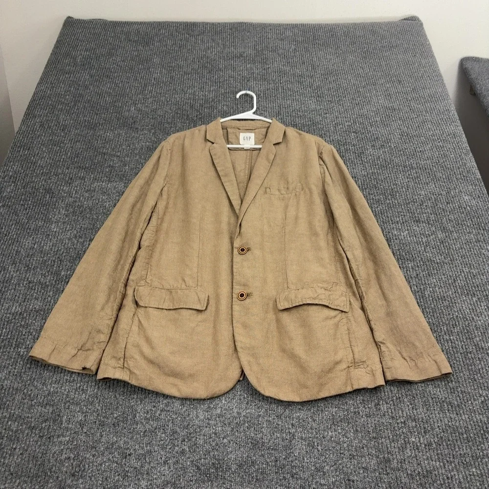 Gap Blazer Mens M Tan Linen Cotton Two Button Casual Business Summer Sport Coat